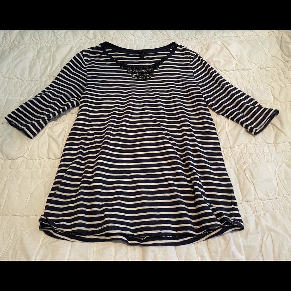 J. Crew Striped Beaded Neckline Top, M